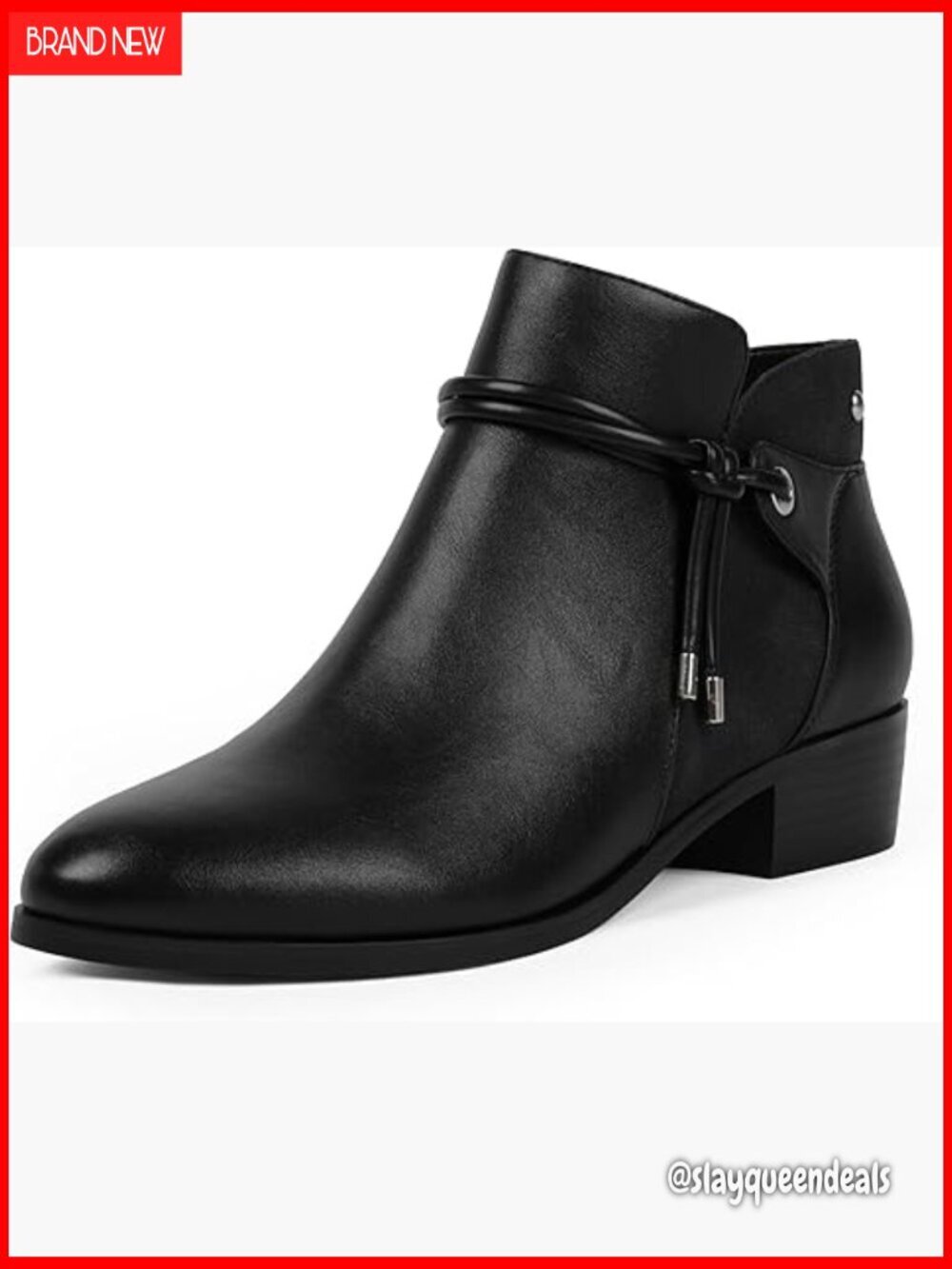 Low Heel Ankle Boots Round Toe Chunky Booties Side Zipper Faux Leather